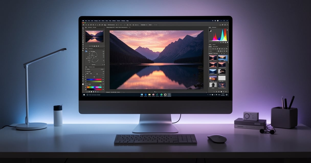 Écran affichant un logiciel de retouche photo